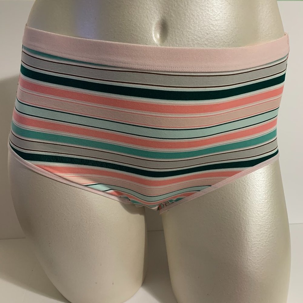 Catherines Full Brief Panties Underwear Striped Cotton Pink Green Plus Size 2X